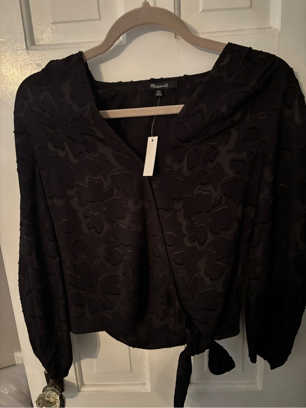 Madewell Black Floral Tie-Front Blouse